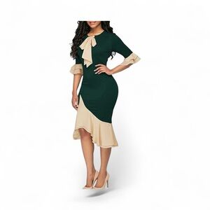 Ya Los Angeles Asymmetrical Green and Cream Dress